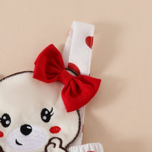 Baby Girls One-piece Dress Set Long Sleeve Red Triangle Romper Bear Doll Overall Dress Hairband