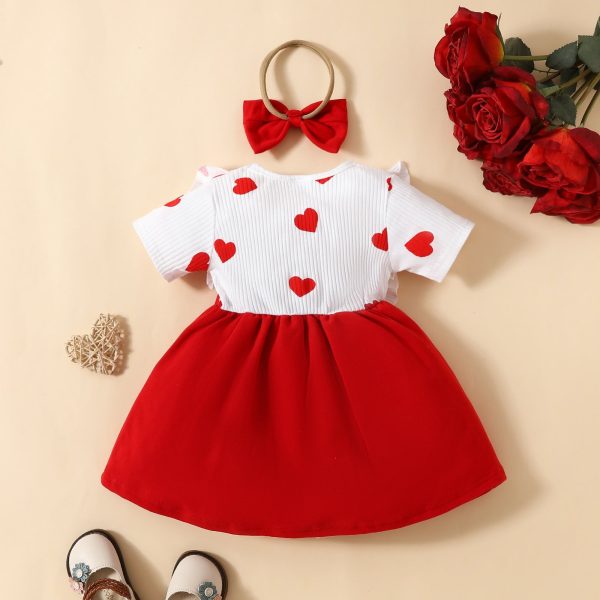 Baby Short sleeve dress for toddler girl heart bow skirt spring and autumn sweet skirt