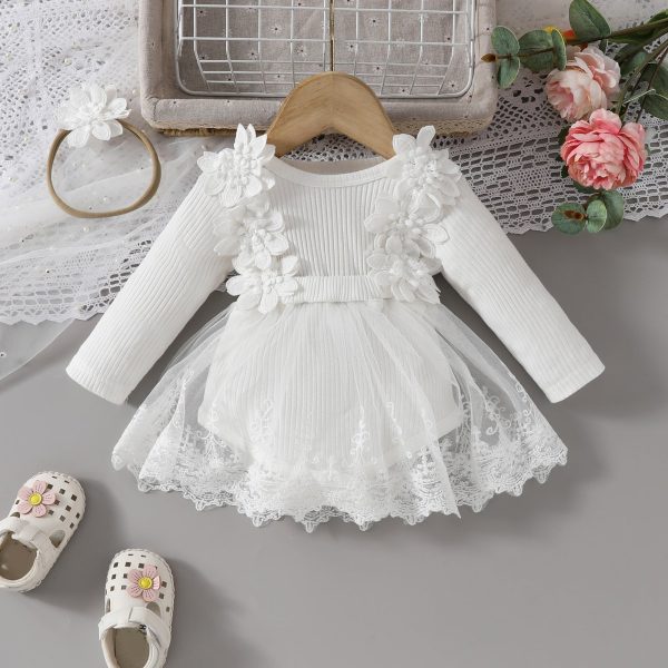 Baby Girl Sweet Sleeveless Lace Triangle Romper Mesh Skirt Newborn Lace Flower Cover-up Dress