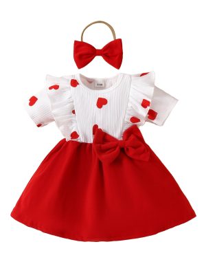 Baby Short sleeve dress for toddler girl heart bow skirt spring and autumn sweet skirt