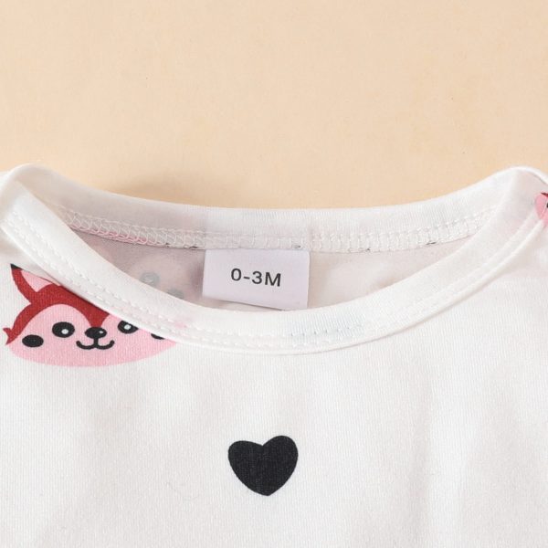 Baby Cute Fox Heart Pattern Long Sleeve Triangle Romper Corduroy Bowknot Bib Pants Set