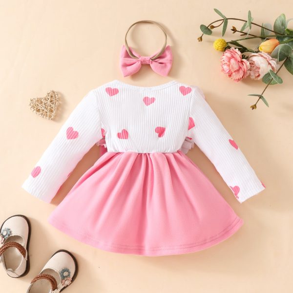 Baby long-sleeved dress for toddler girl long-sleeved heart bow skirt spring and autumn sweet skirt