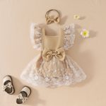 Children's clothing summer sweet girl baby casual jumpsuit baby big bow lace romper skirt