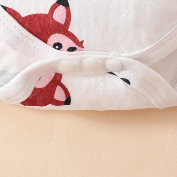Baby Cute Fox Heart Pattern Long Sleeve Triangle Romper Corduroy Bowknot Bib Pants Set