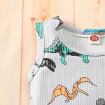 Baby vest shorts suit boy girl dinosaur striped sleeveless top shorts two-piece suit