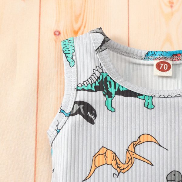 Baby vest shorts suit boy girl dinosaur striped sleeveless top shorts two-piece suit