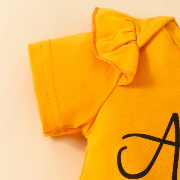 Baby Girl Letter Summer Top Belt Flower Cute Pants Baby Short Sleeve Triangle Romper Shorts Set