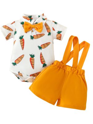 Baby Boy Fashion Short Sleeve Triangle Romper + Bib Shorts Set 0-1 Years Old Cartoon Animal Top Pants