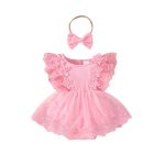 Baby Girl Sweet Sleeveless Lace Triangle Romper Mesh Skirt Newborn Lace Flower Cover-up Dress