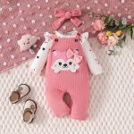 Baby Cute Fox Heart Pattern Long Sleeve Triangle Romper Corduroy Bowknot Bib Pants Set