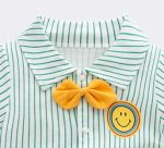 Bow tie gentleman lapel smiley face striped romper short sleeve jumpsuit