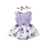 Baby lace big butterfly plaid vest jumpsuit baby girl sleeveless triangle romper dress