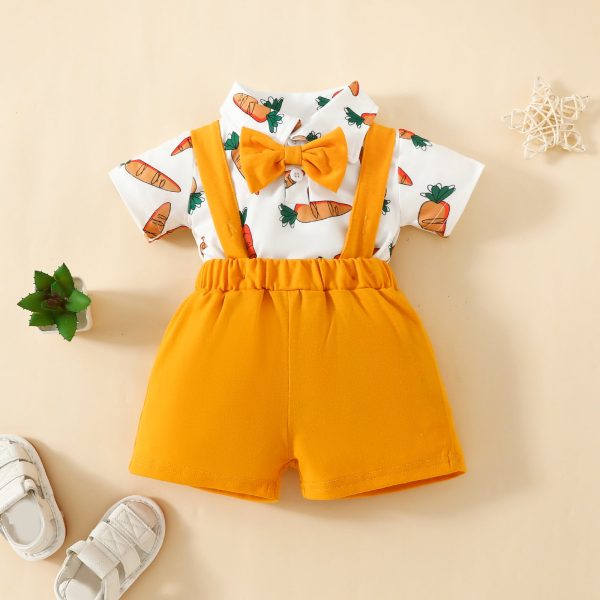 Baby Boy Fashion Short Sleeve Triangle Romper + Bib Shorts Set 0-1 Years Old Cartoon Animal Top Pants