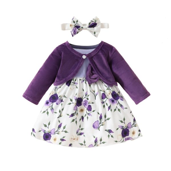 Baby Girls Autumn and Winter Long Sleeve Coat + Dress Set 0-3 Years Old Girls Plush Coat Vest Skirt
