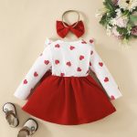 Baby long-sleeved dress for toddler girl long-sleeved heart bow skirt spring and autumn sweet skirt