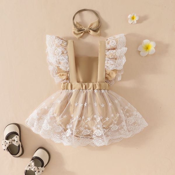 Children's clothing summer sweet girl baby casual jumpsuit baby big bow lace romper skirt