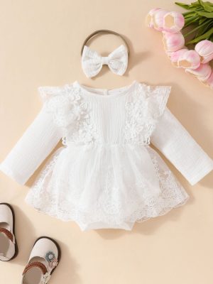 Baby Girl Sweet Sleeveless Lace Triangle Romper Mesh Skirt Newborn Lace Flower Cover-up Dress