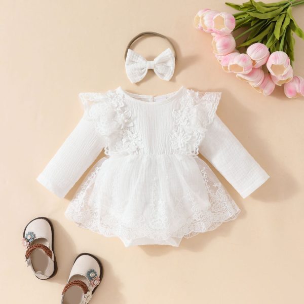 Baby Girl Sweet Sleeveless Lace Triangle Romper Mesh Skirt Newborn Lace Flower Cover-up Dress