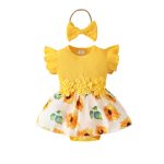 Baby Girl Summer Sleeveless Pit Stripe Applique Floral Print Romper Dress Baby Casual Dress