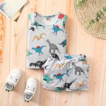Baby vest shorts suit boy girl dinosaur striped sleeveless top shorts two-piece suit