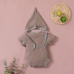 Detachable hood short-sleeved solid color triangle jumpsuit romper suit