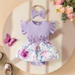 Baby Girl Summer Sleeveless Pit Stripe Applique Floral Print Romper Dress Baby Casual Dress