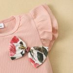 Cotton Short Sleeve Romper Elastic Pants Infant and Toddler Ribbon Bowknot Shorts Set