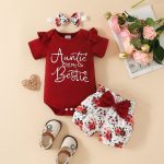 Baby Girl Letter Summer Top Belt Flower Cute Pants Baby Short Sleeve Triangle Romper Shorts Set