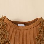 Baby long-sleeved lace plaid triangle jumpsuit autumn and winter girl's ribbed bowknot jumpsuit