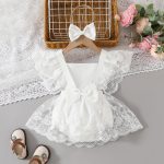 Children's clothing summer sweet girl baby casual jumpsuit baby big bow lace romper skirt