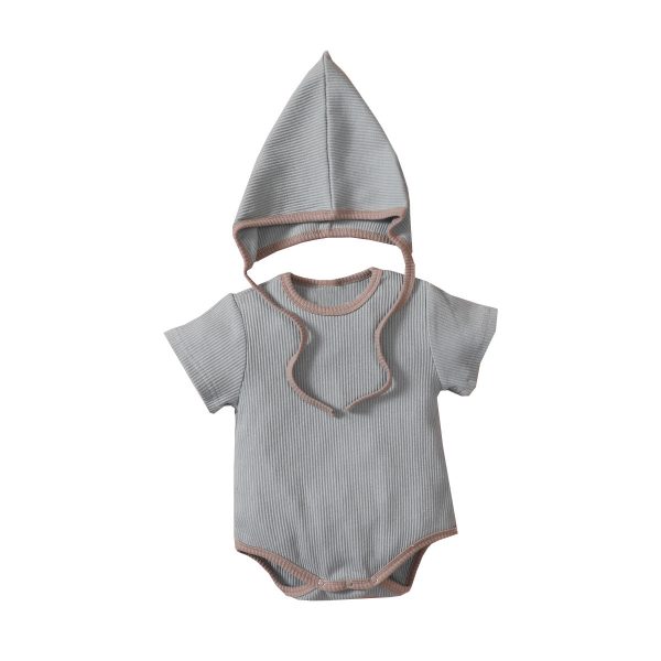 Detachable hood short-sleeved solid color triangle jumpsuit romper suit