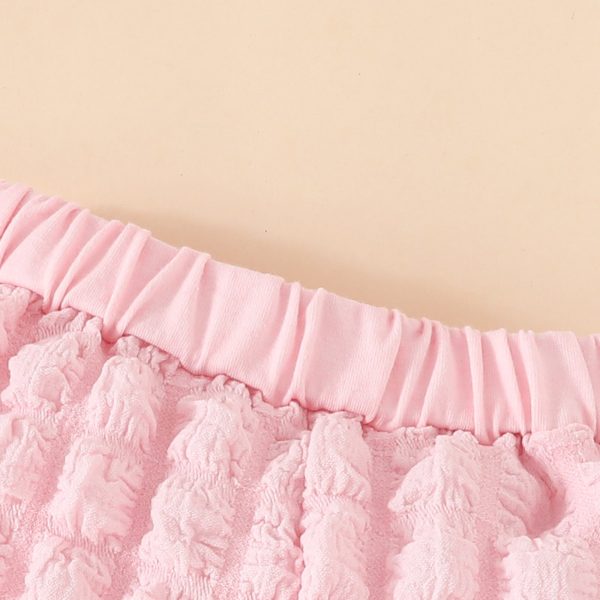 Fashion baby girl bubble fabric summer short-sleeved top + shorts + beret set sweet short clothing