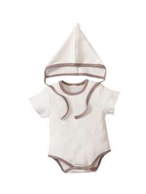 Detachable hood short-sleeved solid color triangle jumpsuit romper suit