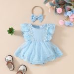 Baby Girl Sweet Sleeveless Lace Triangle Romper Mesh Skirt Newborn Lace Flower Cover-up Dress