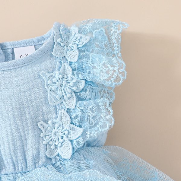Baby Girl Sweet Sleeveless Lace Triangle Romper Mesh Skirt Newborn Lace Flower Cover-up Dress