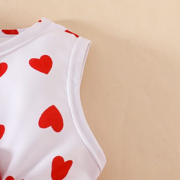 Baby Girl Sleeveless Ruffle Short Jacket Sleeveless Heart Dress Hairband Summer One-piece Dress Set